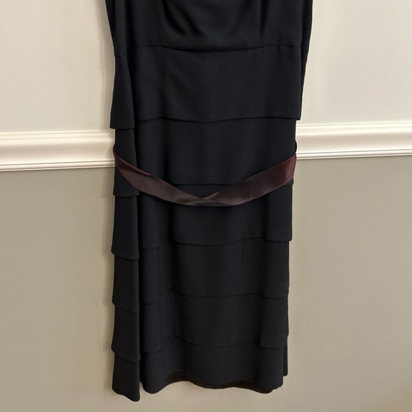 Andrea A. 1960’s Vintage Tiered Black Satin Ribbon Sleeveless Dress - Picture 3 of 12